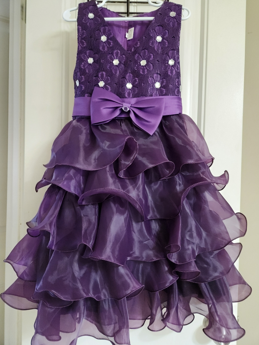 Purple Ruffled Organza Party Dress for Girls with Bow
